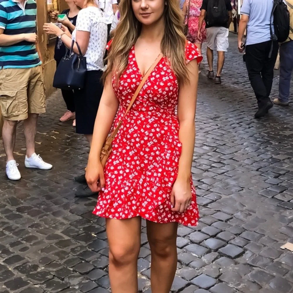 J. CREW FACTORY | Red Floral Faux Wrap Dress 2 - Picture 3 of 10